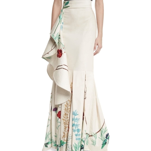 Johanna Ortiz Cream Floral Embroidered Botanical Maxi Skirt Art-inspired Luxury - Picture 16 of 17